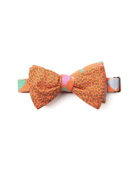 Arancio/Seafoam/Lt Blue Checker/Dots Reversible Bow Tie 