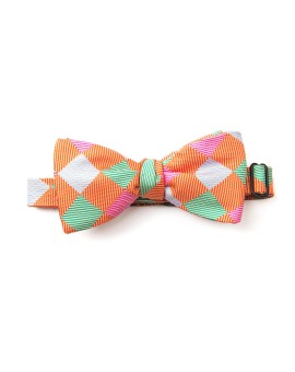 Arancio/Seafoam/Lt Blue Checker/Dots Reversible Bow Tie 