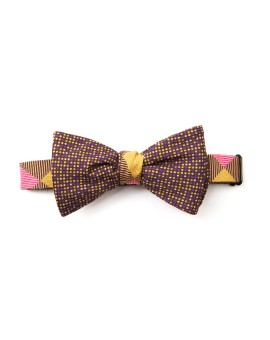 Mustard/Olive/Violet Checker/Dots Reversible Bow Tie 