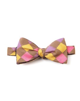 Mustard/Olive/Violet Checker/Dots Reversible Bow Tie 