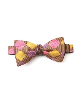 Mustard/Olive/Violet Checker/Dots Reversible Bow Tie 