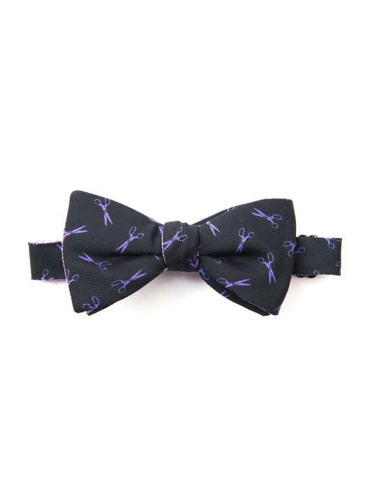 Black/Purple Scissors/Glen Plaid Reversible Bow Tie 