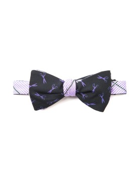 Black/Purple Scissors/Glen Plaid Reversible Bow Tie 