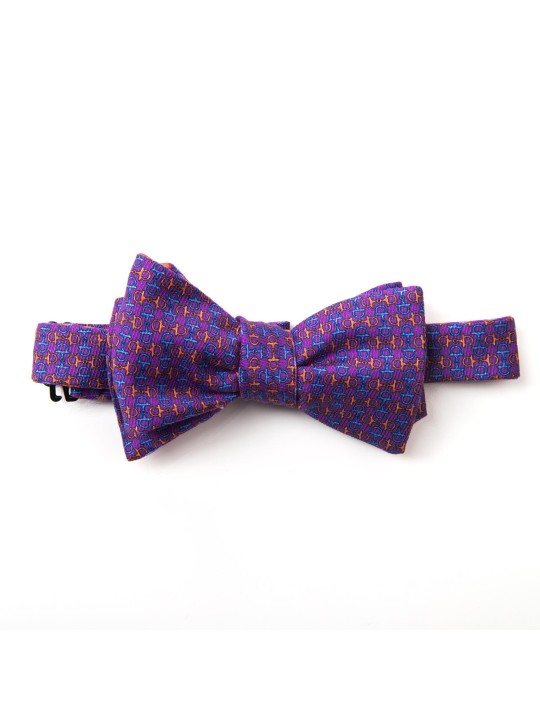 Purple/Blue/Orange Links/Check Reversible Bow Tie 