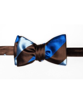 Mahogany/Cobalt/Light Blue Stripes/Dots Reversible Bow Tie