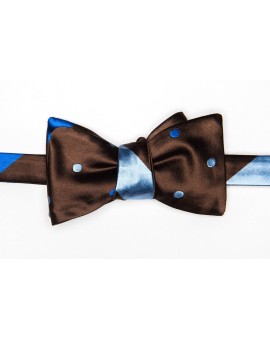 Mahogany/Cobalt/Light Blue Stripes/Dots Reversible Bow Tie