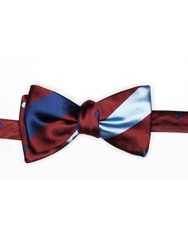 Maroon/French Blue/Light Blue Stripes/Dots Reversible Bow Tie