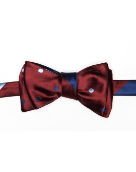 Maroon/French Blue/Light Blue Stripes/Dots Reversible Bow Tie