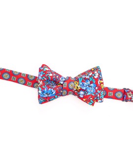 Red/Blue Floral/Medallion Neat Reversible Bow