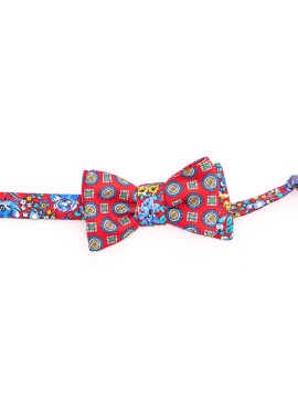 Red/Blue Floral/Medallion Neat Reversible Bow