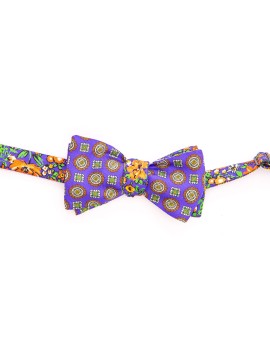 Purple/Orange Floral/Medallion Neat Reversible Bow