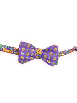 Purple/Orange Floral/Medallion Neat Reversible Bow