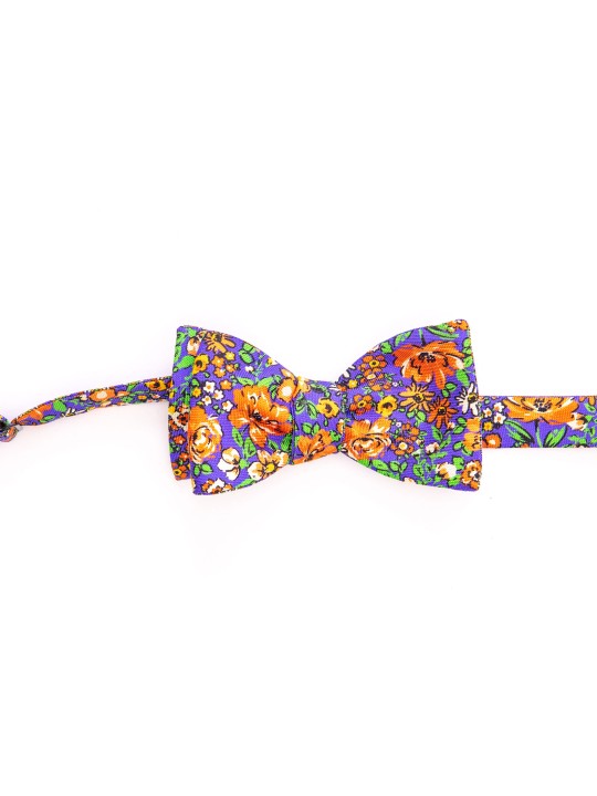 Purple/Orange Floral/Medallion Neat Reversible Bow