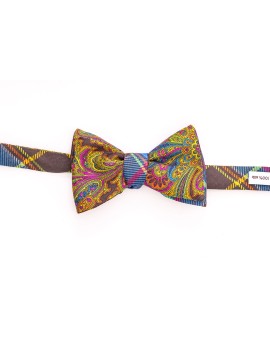 Brown/Blue Paisley/Plaid Reversible Bow