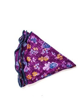 Dk. Magenta/Blue Floral/Quatrefoil Neat Print Silk Shappe Diamante Reversible Pocket Circle 