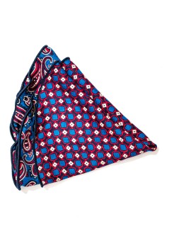 Blue/Red Almond Pines/Geo Neat Print Silk Shappe Diamante Reversible Pocket Circle