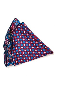 Blue/Red Almond Pines/Geo Neat Print Silk Shappe Diamante Reversible Pocket Circle