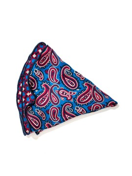 Blue/Red Almond Pines/Geo Neat Print Silk Shappe Diamante Reversible Pocket Circle