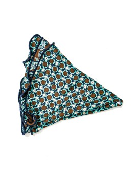 Brown/Aqua Almond Pines/Geo Neat Print Silk Shappe Diamante Reversible Pocket Circle