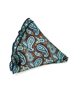 Brown/Aqua Almond Pines/Geo Neat Print Silk Shappe Diamante Reversible Pocket Circle