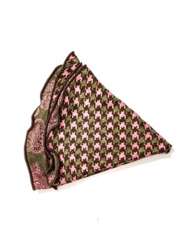 Olive/Pink Vine Paisley/Houndstooth Print Silk Shappe Diamante Reversible Pocket Circle