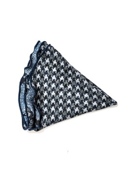 Black/White Vine Paisley/Houndstooth Print Silk Shappe Diamante Reversible Pocket Circle