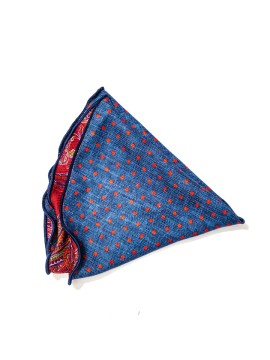 Red/Denim Paisley/Polka Dots Print Silk Shappe Diamante Reversible Pocket Circle