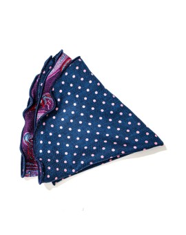 Purple/Navy/Pink Paisley/Polka Dots Print Silk Shappe Diamante Reversible Pocket Circle