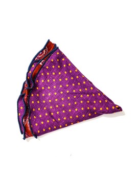 Rust/Dk. Magenta Paisley/Polka Dots Print Silk Shappe Diamante Reversible Pocket Circle