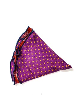 Rust/Dk. Magenta Paisley/Polka Dots Print Silk Shappe Diamante Reversible Pocket Circle