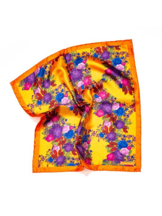 Orange Floral Print Pocket Square