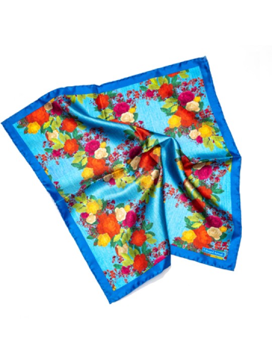 Blue Floral Print Pocket Square