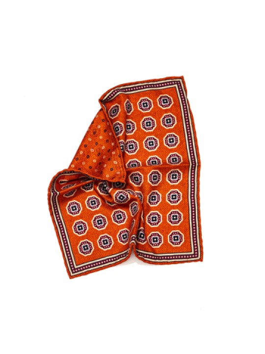 Rust Octagon Medallion/Diamond Neat Print Reversible Pocket Square