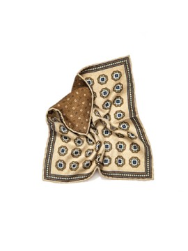 Tan  Octagon Medallion/Diamond Neat Print Reversible Pocket Square