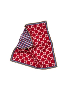 Burnt Orange/Blue Floral Dots/Houndstooth Print Reversible Pocket Square