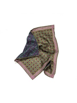 Olive/Magenta Dots/Glen Print Reversible Pocket Square