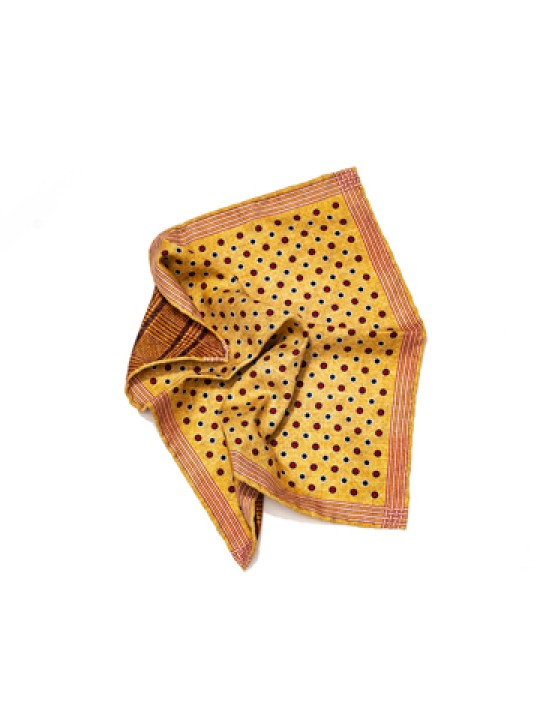 Pale Yellow/Red Dots/Glen Print Reversible Pocket Square