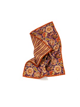 Purple/Rust Floral/Stripes Print Reversible Pocket Square