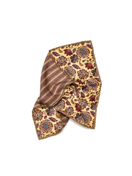 Pale Yellow/Lt. Brown Floral/Stripes Print Reversible Pocket Square