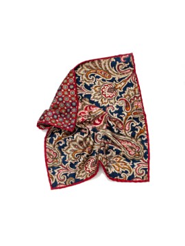 Navy/Tan Paisley/Floral Neat Print Reversible Pocket Square