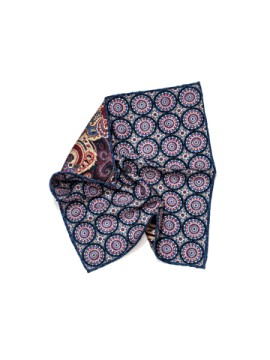 Navy/Red Medallions/Paisley Print Reversible Pocket Square