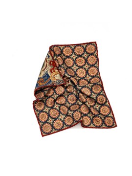 Rust/Navy Medallions/Paisley Print Reversible Pocket Square