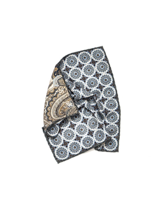 Grey/Lt. Blue Medallions/Paisley Print Reversible Pocket Square