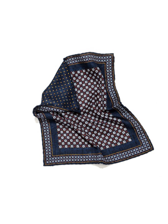 Navy Grid Neat/Dots Print Reversible Pocket Square