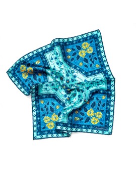 Mint/Navy Floral Large Cross Print Pocket Square