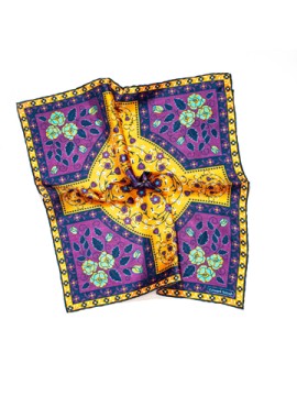 Orange/Dk. Magenta Floral Large Cross Print Pocket Square