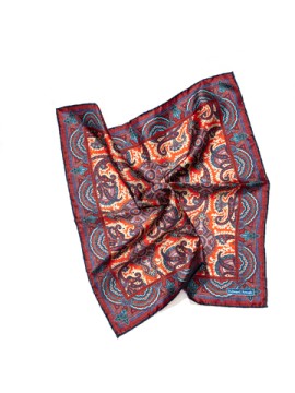 Red/Denim Blue Persian Print Pocket Square