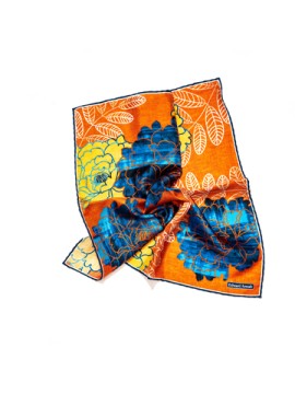 Orange/Blue Large Flower Print Pocket Square