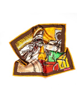 Brown/Green Airport/Cargo Print Silk Pocket Square