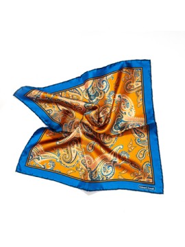 Orange/Blue Paisley Print Pocket Square